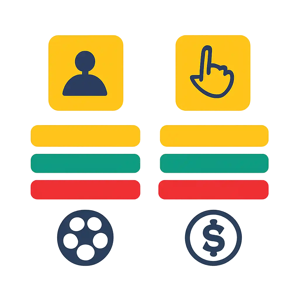 Infographic comparing options using coloured bars and icons only, no text or labels, flat design, Parimatch
