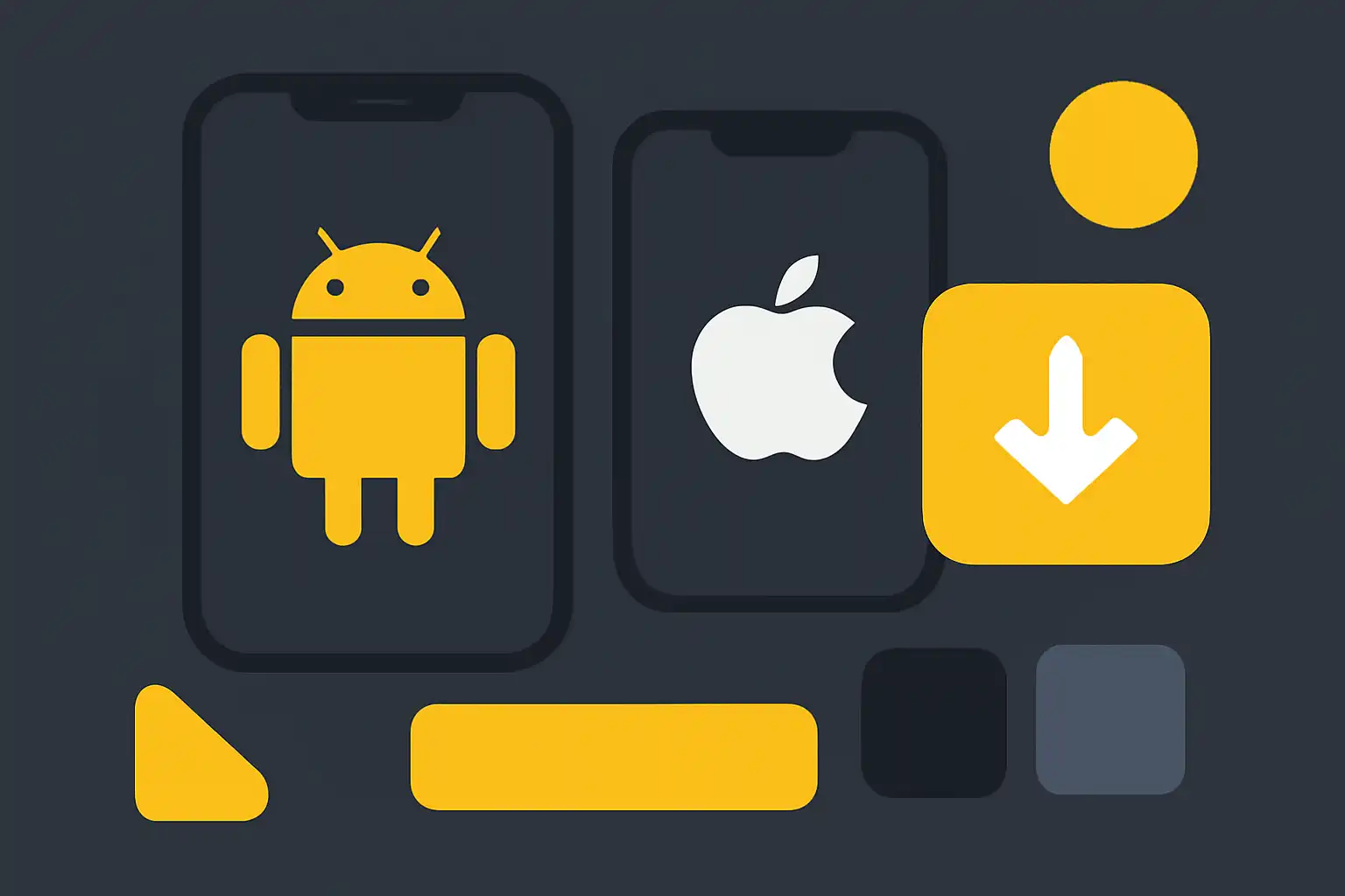 Hero illustration: Parimatch App for Android and iOS: Download and Install, modern flat design, dark background, brand-neutral, icons and shapes only, no text