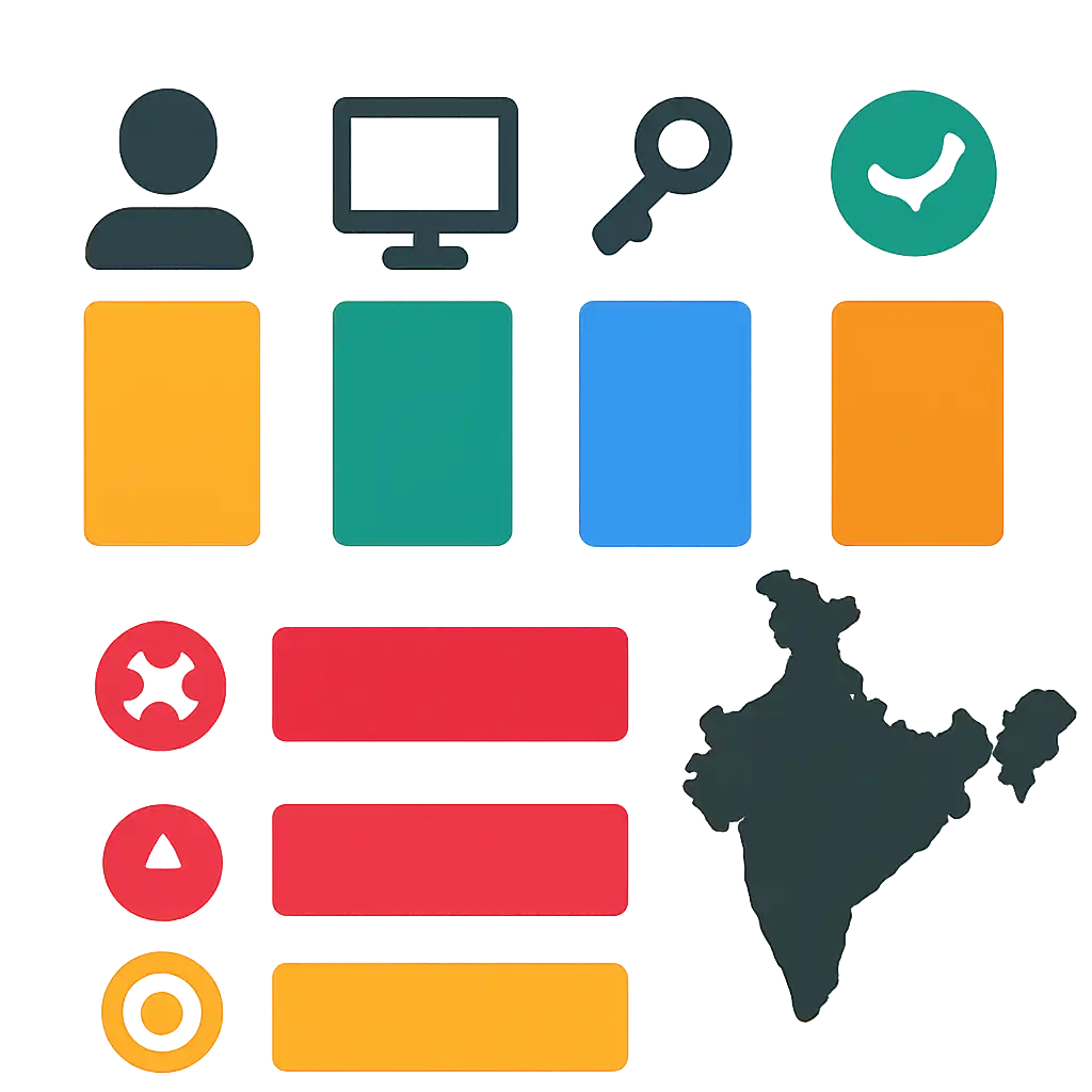 Infographic comparing options using coloured bars and icons only, no text or labels, flat design, Parimatch Login in India: Steps and Common Errors