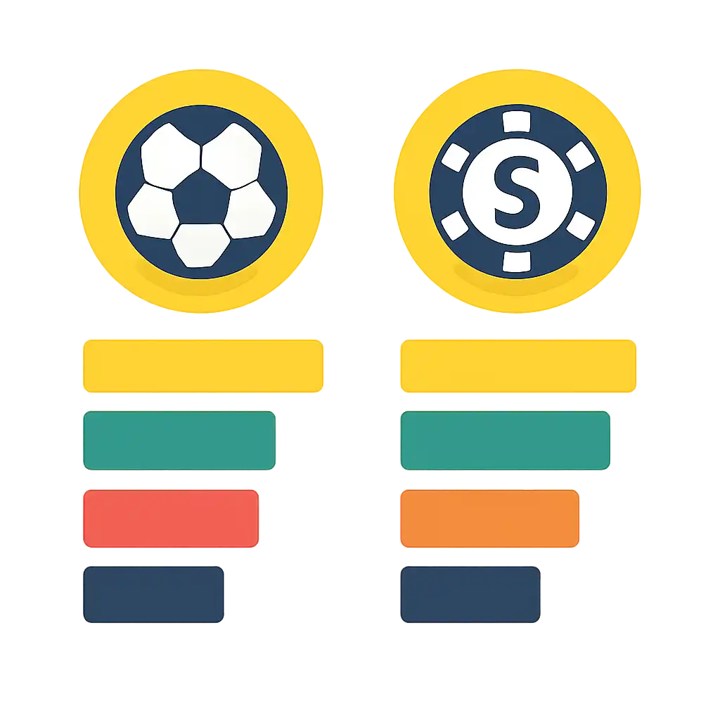 Infographic comparing options using coloured bars and icons only, no text or labels, flat design, Sports Betting and Casino Sections Explained