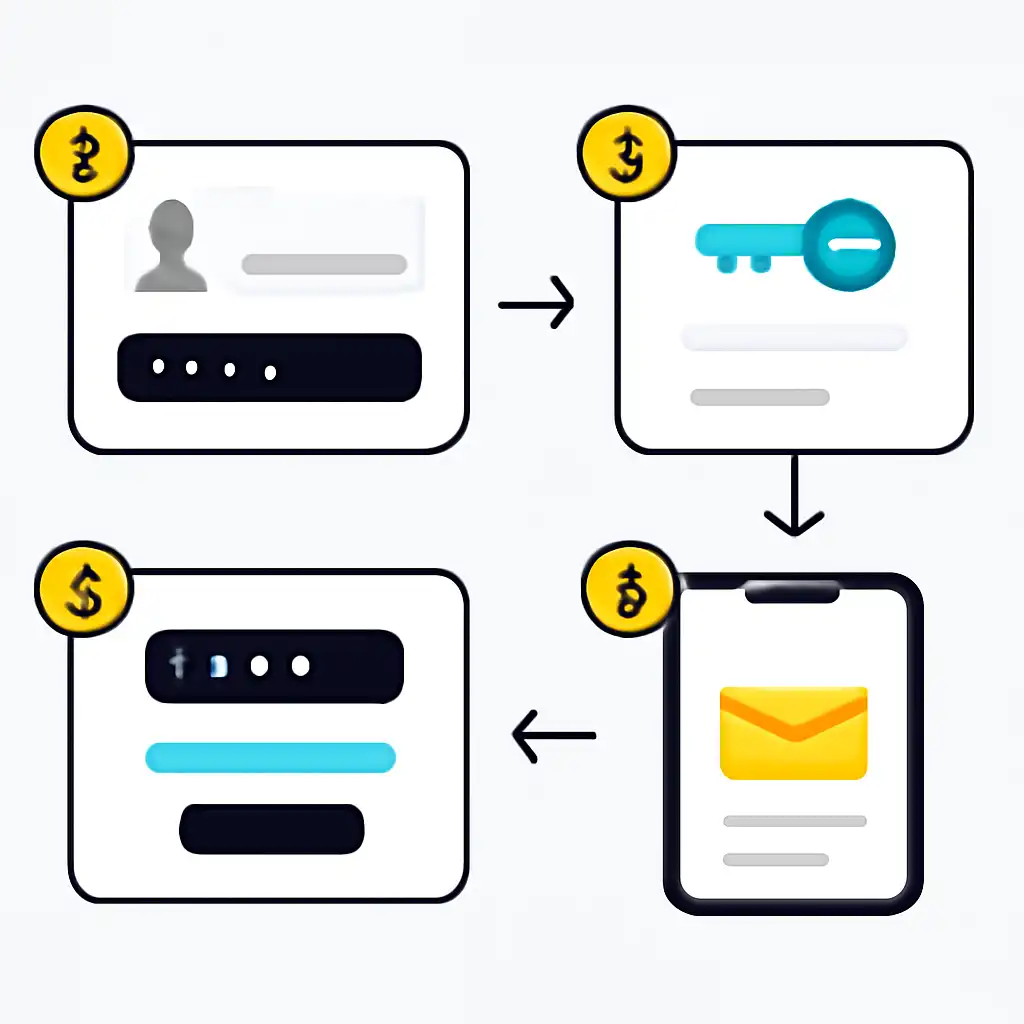 Annotated step diagram: password reset process with numbered callouts