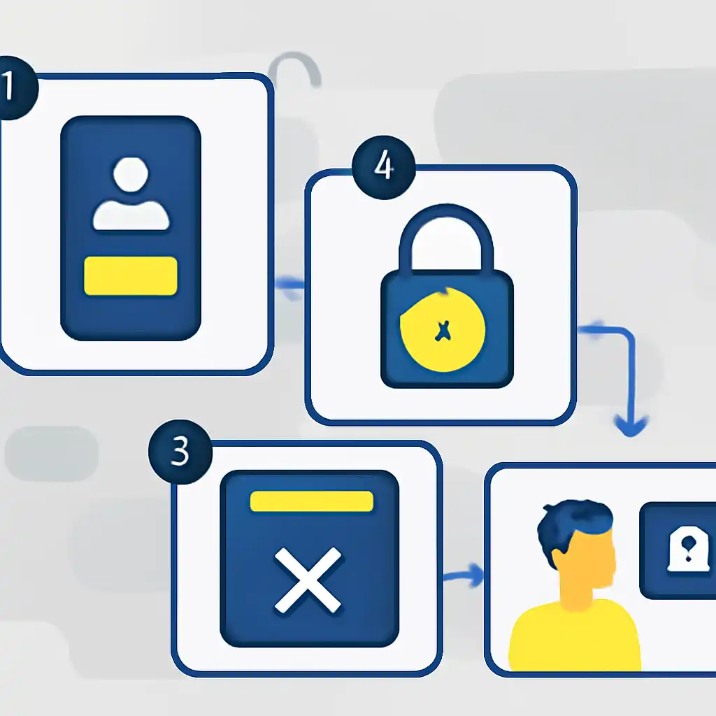 Annotated step diagram: account locked process with numbered callouts