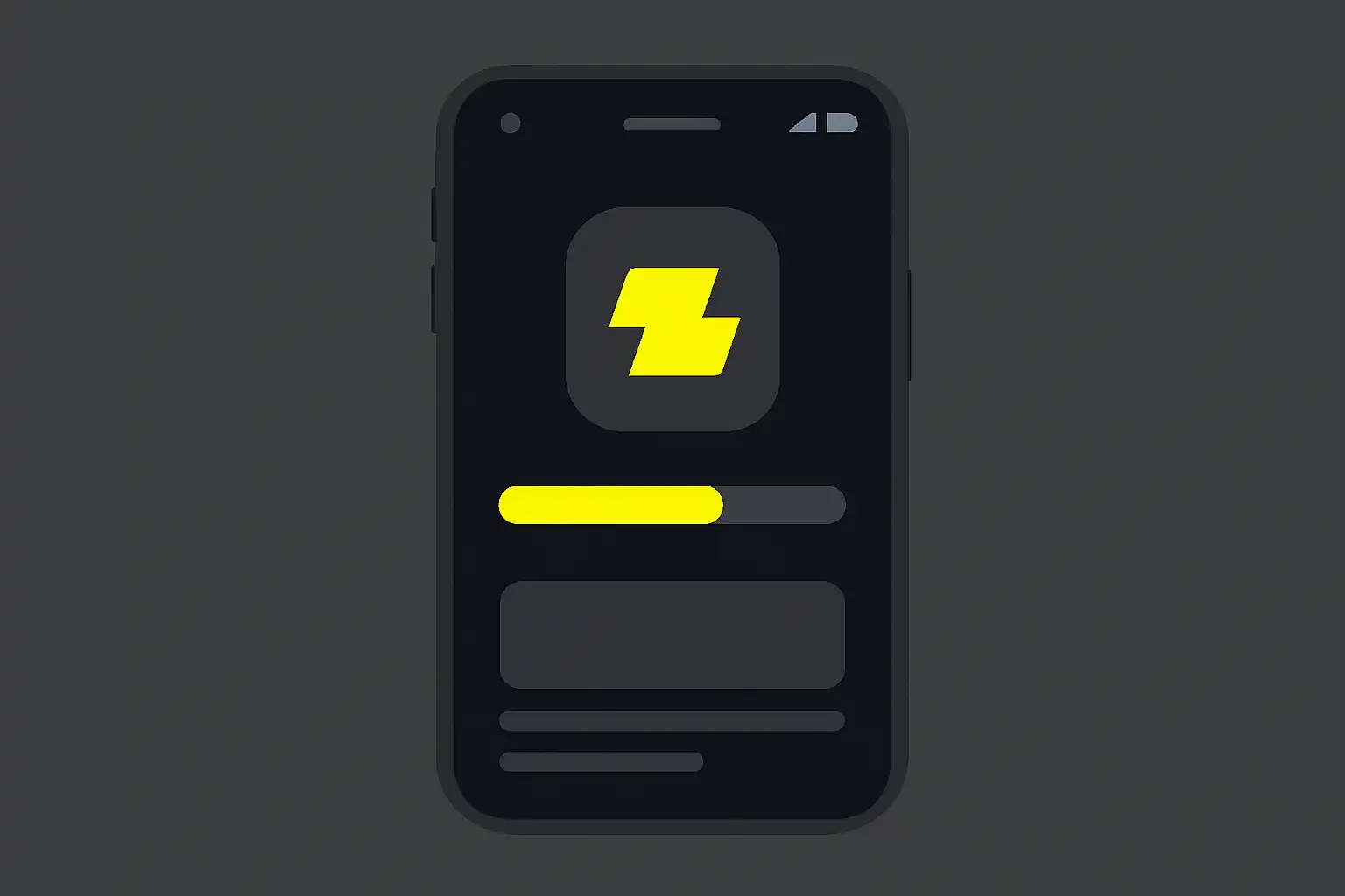 Detail screen: android apk install, mobile-first UI mockup, dark theme