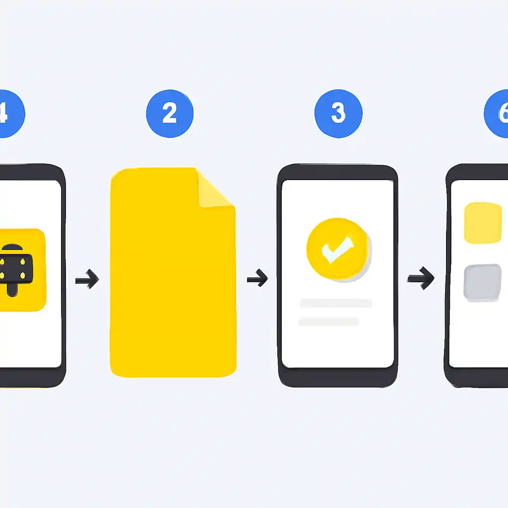 Annotated step diagram: android apk install process with numbered callouts
