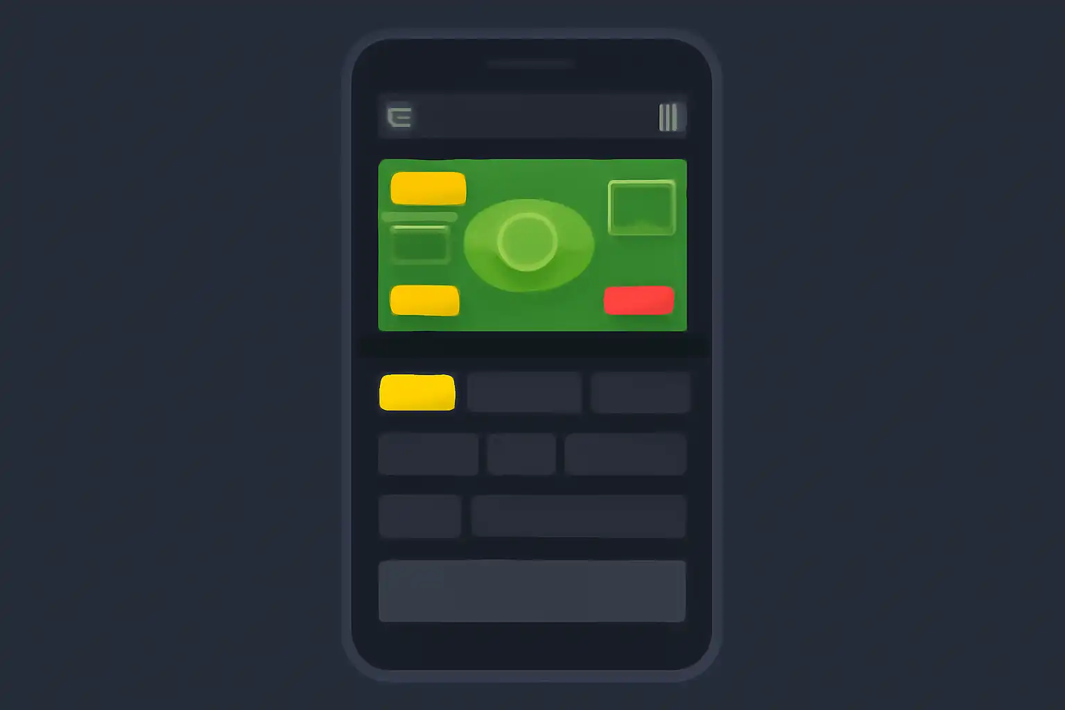 Detail screen: in-play betting, mobile-first UI mockup, dark theme