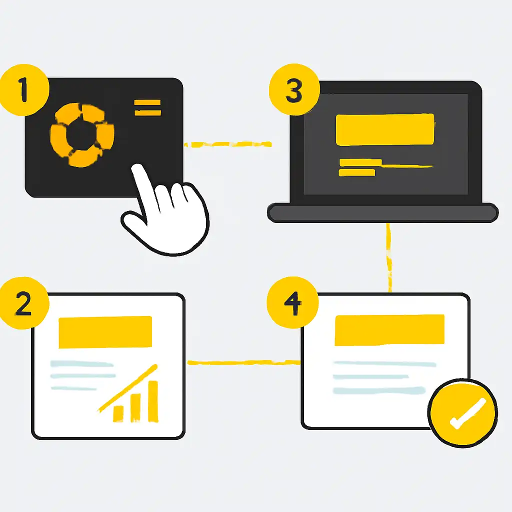 Annotated step diagram: in-play betting process with numbered callouts