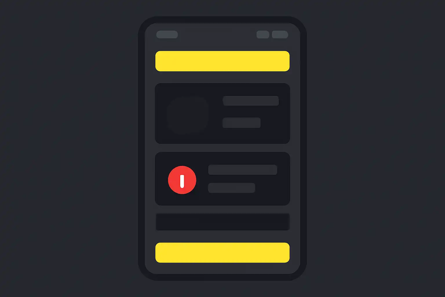 Detail screen: bet slip problems, mobile-first UI mockup, dark theme