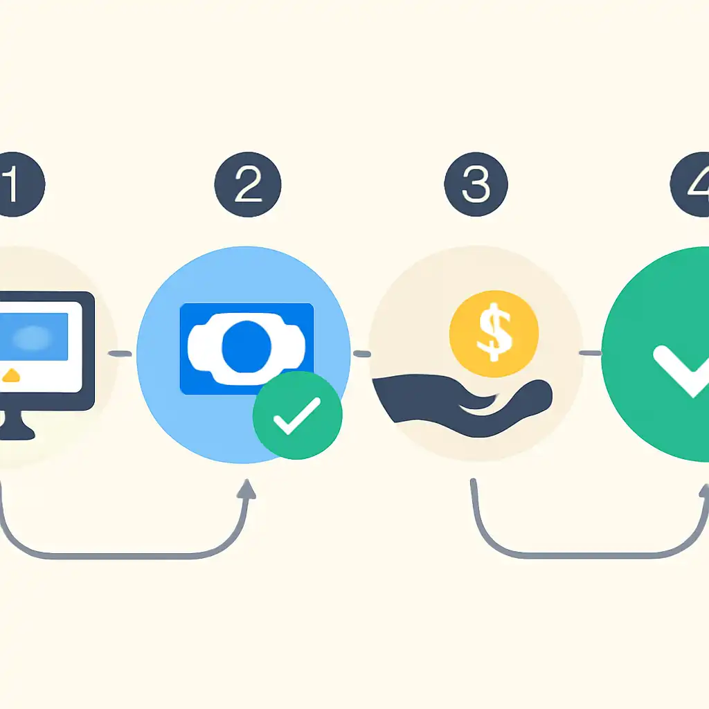 Annotated step diagram: payout timings process with numbered callouts