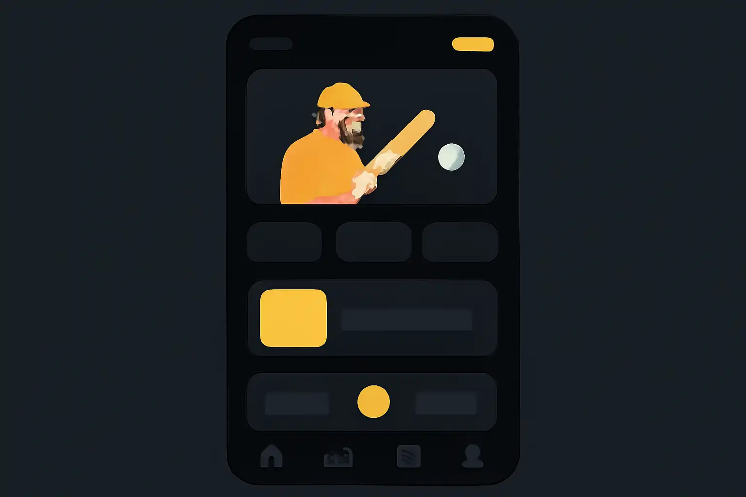 Detail screen: cricket markets, mobile-first UI mockup, dark theme
