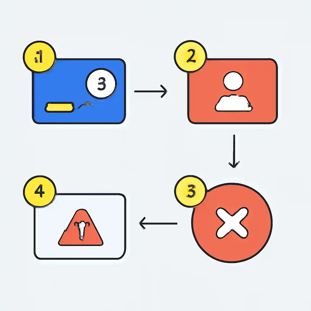 Annotated step diagram: failed transactions process with numbered callouts
