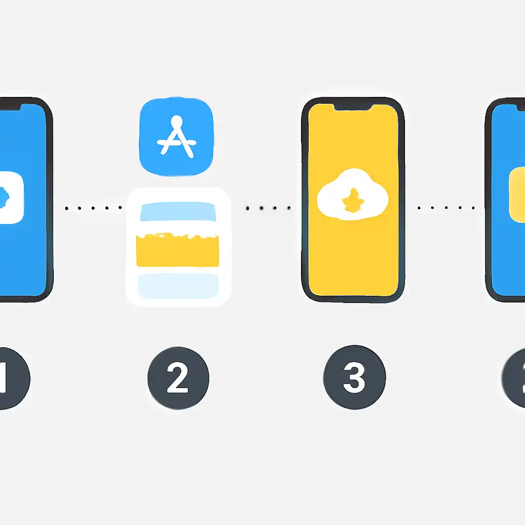 Annotated step diagram: ios app install process with numbered callouts